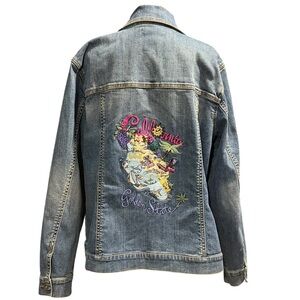 Coldwater Creek California Golden State Embroidered Denim Jacket Stretchy W18